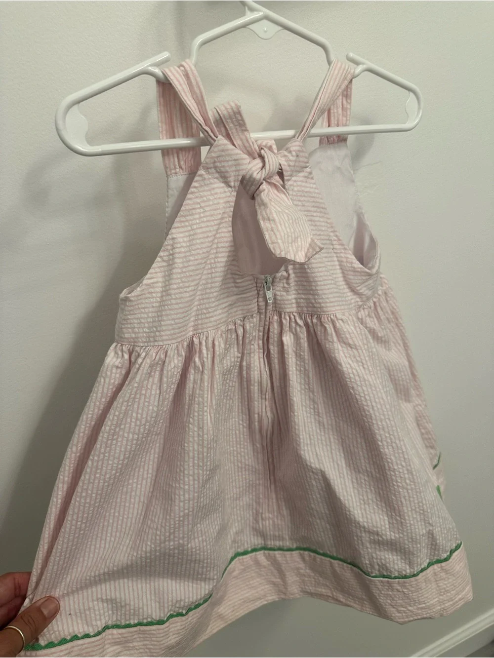 Florence Eiseman Pink Seersucker Dress with Floral Embroidery